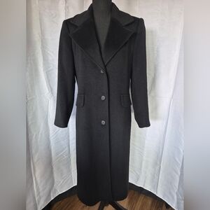VTG USA 100%Wool Long Black Coat Womens Sz 5/6 Old Money Clean Girl Corporate